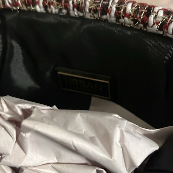 Urban expansions plaid herringbone bone mettalic thread knit bag clutch new - Picture 6 of 15